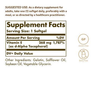 Solgar Vitamin E 268 Mg (400 Iu) 360 Alpha Softgels - Natural Antioxidant Skin & Immune System Support - Naturally-Sourced Vitamin E - Gluten Free Dairy Free - 360 Servings