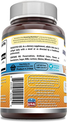 Amazing Nutrition Formulas Vitamin D3 Cholecalciferol Supplement | 5000 IU Per Serving | Softgels | Non-GMO | Gluten- | Made in USA (180 Count)