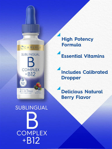 Carlyle Sublingual Vitamin B Complex | with B12 | 2 Fluid Ounces | Berry Flavor | Vegetarian Non-GMO and Gluten Supplement