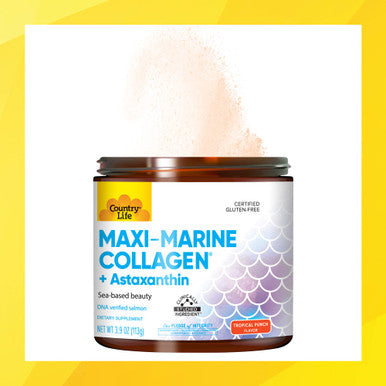 Country Life Maxi-Marine Collagen + Astaxanthin Sea-Based Beauty Tropical Punch Flavor 3.9 Fl Oz Powder Certified Gluten Free