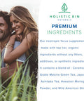 Holistic Bin Clean Green L Theanine Supplement Nootropic Blend of L-Theanine, Ceremonial Grade Matcha Green Tea Powder, Japanese Ashitaba Tea, Moringa & American Ginseng Root (30 Day Supply)