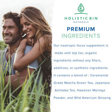 Holistic Bin Clean Green L Theanine Supplement Nootropic Blend of L-Theanine, Ceremonial Grade Matcha Green Tea Powder, Japanese Ashitaba Tea, Moringa & American Ginseng Root (30 Day Supply)