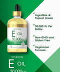 Carlyle Vitamin E Oil | 30000 IU | 2.5 fl oz | Ingestible & Topical Grade | Moisturizing for Skin | Vegetarian Non-GMO Gluten Supplement
