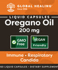Global Healing Oregano Oil Capsules - Vegan Supplement For Immune System Support, Promotes Respiratory Health & Normal Digestion Health, Gas & Gut Wellness - Contains Cayenne Pepper Extract - 60 Count
