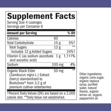Natures Way Sambucus Elderberry Lozenges, 1000 mg Vitamin C Per Serving, Tropical Flavor, 24 Count