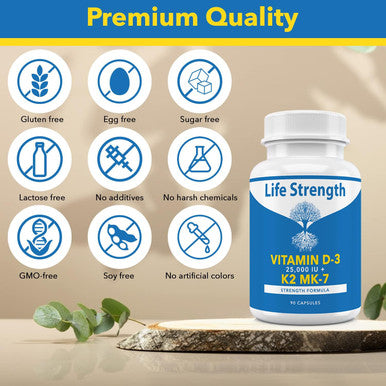 Life Strength Lifestrength Vitamin K2 (Mk7) + D3 25,000Iu Supplement - Extra Strength, Non Gmo, Easy To Swallow, No Fillers - Supports Immune & Bone Health