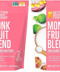 BetterBody Foods Organic Monk Fruit Sweetener Blend, Raw Cane Sugar Substitute, Zero Calorie, Keto Diet Friendly, Zero Net Carbs, Zero Glycemic, Baking, Extract, Sugar Replacement, 1lb, 16oz