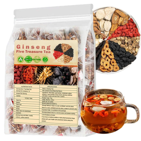 Ginseng & Mulberry Herbal Tea, Ginseng Five Treasure Tea, Kidney Teas Formula Five Treasure Red Date Natural Chinese Herbal Teas, te de riÃƒÂ±on Saludable Organica (1Pack(25Bags))