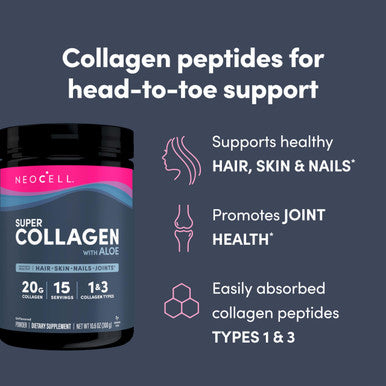 Neocell Super Collagen With Aloe Collagen Type 1 And 3 Supports Healthy Hair Skin And Nails Gluten Free Unflavored Powder 10 G Collagen Serving; 30 Servings 10.6 Oz