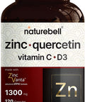 Zinc Quercetin 1000mg with Vitamin D3 5000IU 120 Capsules 4 in 1 Formula Zinc 50mg Vitamin C 250mg Vitamin D3 5000 IU Advanced Immune Defense NonGMO