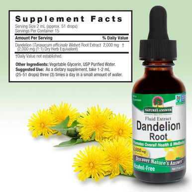 Nature'S Answer Alcohol Dandelion Root 2000mg 1oz Extract | Promotes Overall Well-Being | Immune Support | Cleanses and Detoxes | Gluten- Non-GMO Vegan | Single Count