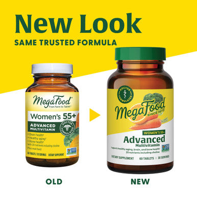 MegaFood Women'S 55+ Advanced Multivitamin For Women - Doctor-Formulated With Choline Vitamin D3 Vitamin B12 Biotin - Plus Real Food - Optimal Aging Vegetarian - 120 Tabs (60 Servings)