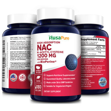 N-Acetyl Cysteine (NAC) 1200mg 180 Veggie Caps (Vegetarian, Non-GMO & ) with Bioperine