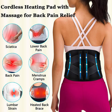 Cordless Heating Pad With Massager, Back Brace Heating Pad For Back Pain Relief, Heated Back Massager Support Belt With 3 Heating & Vibration Modes, Rechargeable Low Back Massager For Women Men