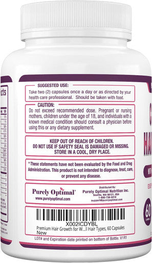 Premium Hair Growth For Women & Men - Hair Growth Vitamins W/ Biotin & Keratin - Prevents Hair Loss & Thinning, Supports Thicker Healthier Hair Growth - Supplement For All Hair Types, 60 Capsules