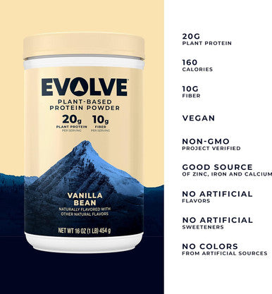 Evolve Plant Based Protein Powder, Vanilla Bean, 20G Vegan Protein, Dairy , No Artificial Flavors, Non-Gmo, 10G Fiber, Exclusive, 2 Pound (Packaging May Vary)