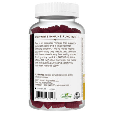 Nature'S Way Zinc Gummies, Daily Immune Support Gummies*, 100% Daily Value Zinc Per Gummy, Mixed Berry Flavored, 120 Gummies (Packaging May Vary)