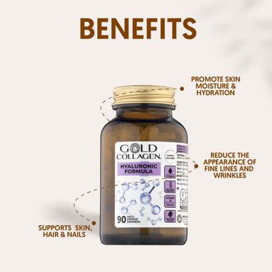 GOLD COLLAGEN Hyaluronic Formula - Collagen Supplements for Women Enhanced with Vitamin D Vitamin C Hyaluronic Acid & Zinc 90 Tablets - Collagen Tablets for Skin Hydration Hair Nail & Joint Care