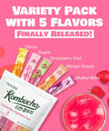 Teazen Kombucha Tea Sunset Bliss Hydration Variety Pack - 20 Sticks 5 Flavors (Peach Mango-Guava Strawberry-Kiwi Citron Mulled Wine)