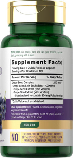 Carlyle Grape Seed Extract 4000mg | 120 Quick Release Capsules | Standardized Extract Complex with Polyphenols | Non-GMO Gluten Supplement