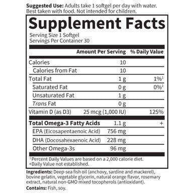 Garden of Life Minami Supercritical Platinum Omega 3 Fish Oil Supplement - Orange 30 Softgels Ultimate Once Daily Fish Oil Omega 3 For Heart & Brain Health 1100Mg Omega-3S + 1 000 Iu Vitamin D3