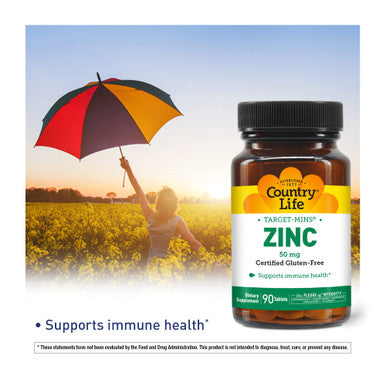Country Life Zinc 50Mg Target Mins 90 Tablets Certified Gluten Free Certified Vegetarian