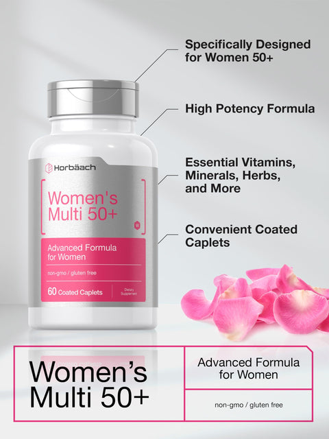 Horbaach Women's Multivitamin 50 Plus 60 Coated Caplets Advanced Vitamin Formula NonGMO and Gluten Free Supplement