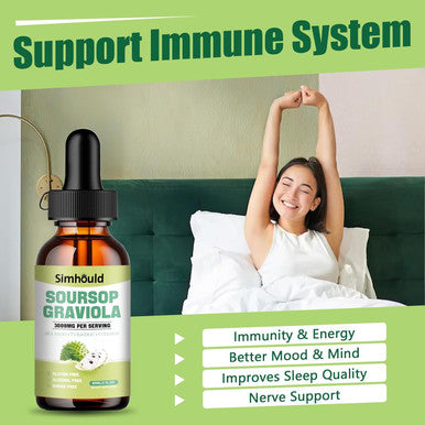 1 Packs 3000Mg Soursop Graviola Liquid Drops For Cell Support & Regeneration, Immune, Gut, Antioxidant, Mood, Relax, Liver And Sleep Zzz - Sea Moss, Turmeric, Vitamin B6, C & Zinc - 2 Fl Oz