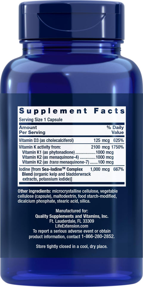 Life Extension Vitamins D and K with SeaIodine 90 Capsules