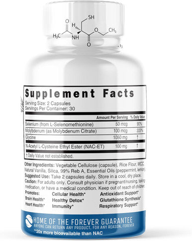 Neuro NAC Supplement N-Acetyl Cysteine Ethyl Ester - 20x More Bioavailable Than NAC 600 mg (60 Capsules)