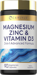 Carlyle Magnesium Zinc And Vitamin D3 90 Capsules 3-In-1 Advanced Formula Vegetarian Non-Gmo And Gluten Free