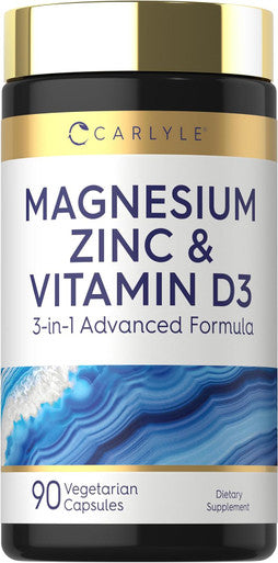 Carlyle Magnesium Zinc And Vitamin D3 90 Capsules 3-In-1 Advanced Formula Vegetarian Non-Gmo And Gluten Free