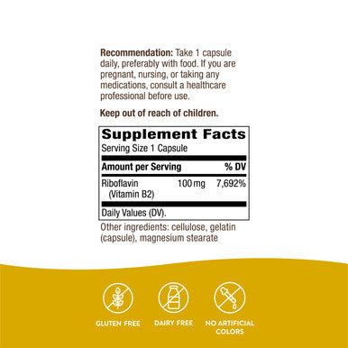 Nature'S Way Riboflavin Vitamin B2, Supports Cellular Energy Production*, 100Mg Per Serving, 100 Capsules