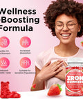 Iron Gummies For Women & Men - Iron Supplement With Vitamin B6, B12, C, Zinc, Folate For Adults & Kids - Support Iron Deficiency, Anemia, Energy Boost, Blood Builder - Sugar Vegan 60Ct Strawberry
