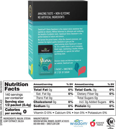 Sweetleaf Stevia Packets - Zero Calorie Natural Stevia Powder No Bitter Aftertaste Sugar Substitute for Keto Coffee Nothing Artificial Non-GMO Stevia Sweetener Packets 70 Count (Pack of 2)