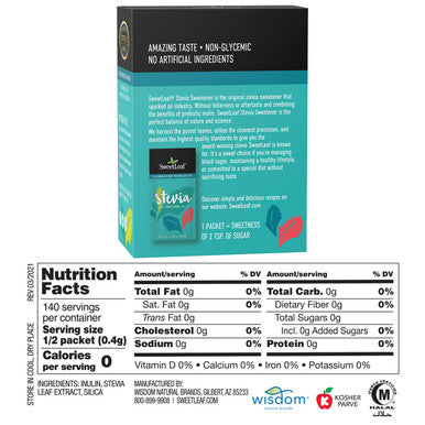 Sweetleaf Stevia Packets - Zero Calorie Natural Stevia Powder Non-GMO Stevia Sweetener Packets 70 Count (Pack of 3)