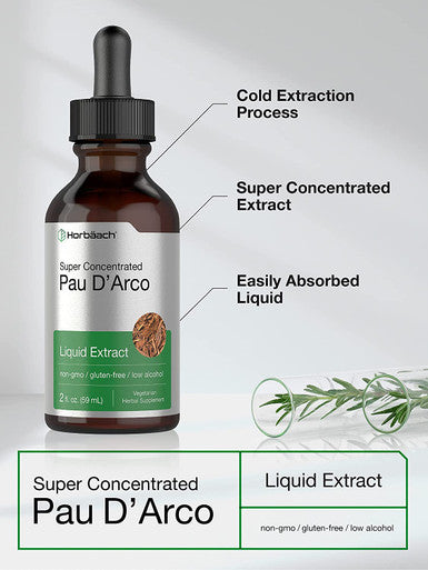 PAU D'Arco Tincture | 2 fl oz Liquid Extract Drops | Vegetarian, Non-GMO, Gluten Free Supplement | by Horbaach
