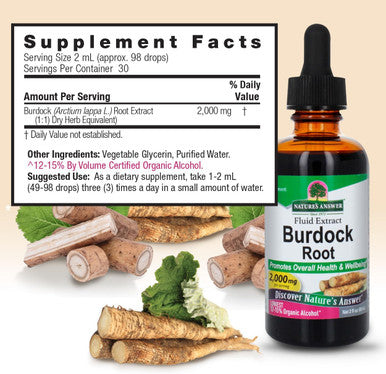 Nature'S Answer Burdock Root | Herbal Supplement | Super Concentrated | Promotes Overall Well-Being | Low Alcohol & Gluten- 2oz Extract | Single Count