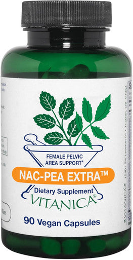 Vitanica NAC-Pea Extra - 300mg N-Aceetyl-L-Cysteine and 150 mg Palmitoylethanolamide- Supports healthy pelvic area tissue in women with supportive botanicals and antioxidants-Pro Logo- 90 Veg Capsules
