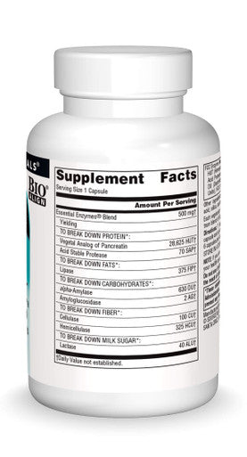 Source s Essential Enzymes 500mg Bio-Aligned Multiple Enzyme Supplement Herbal Defense for Digestion, Gas, Constipation & Bloating Relief - Supports Immune System - 60 Vegetarian Capsules
