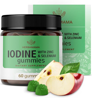 Herbamama Iodine Gummies - Potassium Iodine Zinc & Selenium For Immune Defense & Brain Support - Vegan Non-Gmo Immune Support Supplement - 60 Pectin-Based Apple-Flavored Chews