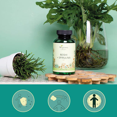 Reishi & Spirulina VegaveroÃƒâ€šÃ‚Â® | 100% Organic | 2000 mg | with Phycocyanin and Polysaccharides | 120 Vegan Tablets | Alga Spirulina with Ganoderma Lucidum Extract
