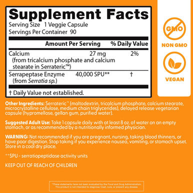 Doctor's Best Serrapeptase Supplement for Men AND Women Proteolytic Enzyme for Sinus AND Immune Health Support, 40,000 SPU per Veggie Capsule Non GMO AND Vegan Formula 90 Veg Capsules