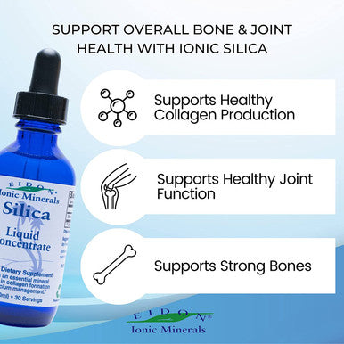 Eidon Liquid Silica Mineral Concentrate Silica Supplement for Hair Collagen Production Vegan Gluten Natural Bioavailable Ionic No Preservatives Silica Drops 2 Oz Bottle
