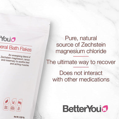 BetterYou Pure and Clean Bath Magnesium Flakes Bath Salts for Muscles, 47% Concentration, 35 Ounce