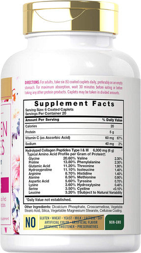 Collagen with Vitamin C | 6000mg | 120 Capsules | Multi Collagen Peptide Pills | Type 1 and 3 | Non-GMO, Gluten Free, Grass Fed | Carlyle