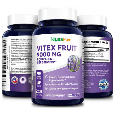 Vitex Chasteberry 20:1 Extract 9,000 mg -200 Veggie Caps 200 Days Supply (Non-GMO & )