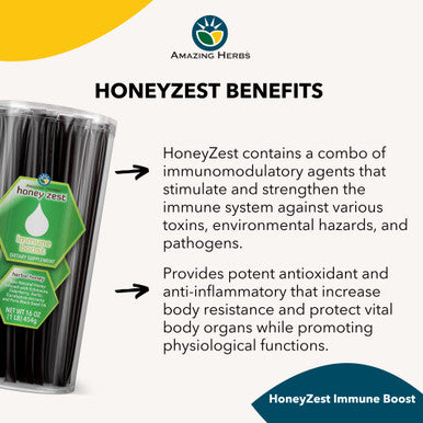 Amazing Herbs Raw Natural Honey - Herbal Honey Infused With Ecea, Elderberry, Garlic, Eucalyptus Extracts & Pure Black Seed Oil, Non Gmo, Gluten Free - Honeyzest Immune Boost Straws, 100 Count