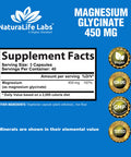 NaturaLife Labs Magnesium Glycinate 450 MG 120 Veggie Capsules