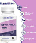 Herodianow Ultra High Purity Resveratrol, 1100Mg Trans-Resveratrol Supplement, Aging, Immune System, 60 Capsule(Pack Of 1)
